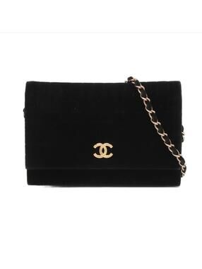 Chanel Coco Mark Black Velvet CC Chain Shoulder Bag Gold Hardware | Pre-Loved